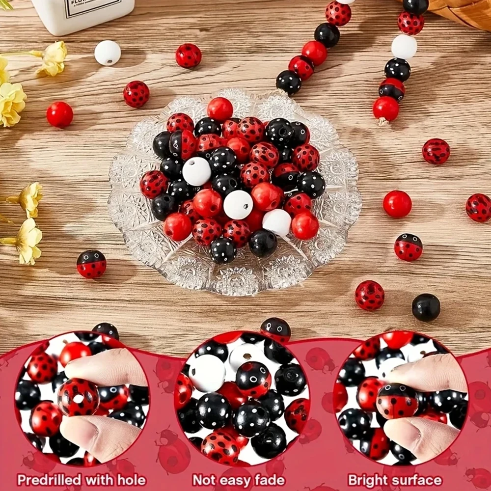 Kovict 30 unids/lote 16mm flor redonda abejas sandías pintura cuentas de madera cuentas sueltas Woodne para la fabricación de joyas accesorios de pulsera - imagen 5