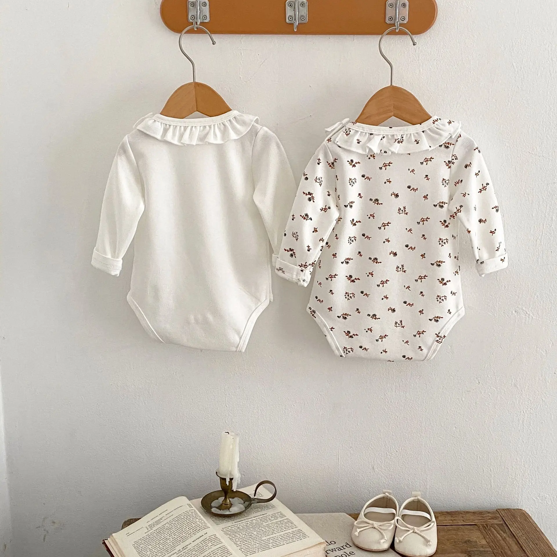 Ins-Mono de punto con cuello con volantes para niña, Pelele de manga larga, falda caqui a tope, Otoño, 2023 - imagen 5