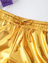 Pantalones cortos jazz metálicos niña – Cintura elástica con cordón