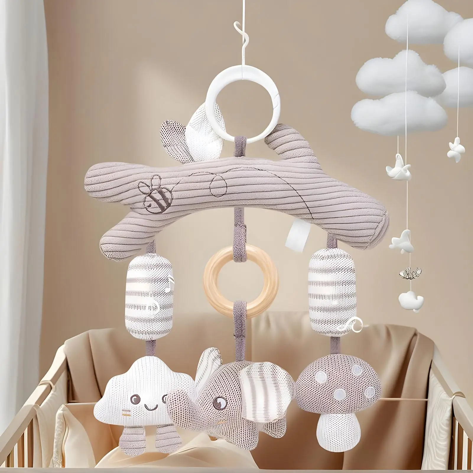 Asiento de coche para bebé, cochecito sensorial de juguete, carillón de viento colgante, actividades de aprendizaje para niños y niñas, cuna, viaje en el parque al aire libre - imagen 5