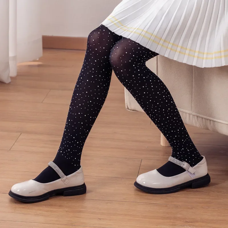 Legging con diamantes de imitación brillantes, calcetín para chico y niña, pantimedias transpirables de malla de nailon de Color sólido, medias suaves de verano para niños - imagen 2