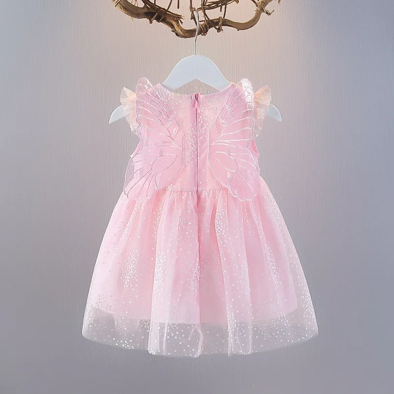 Vestidos informales para niñas, vestido con alas de mariposa, vestido de princesa de malla de lunares, ropa para niños de 1 a 6 años