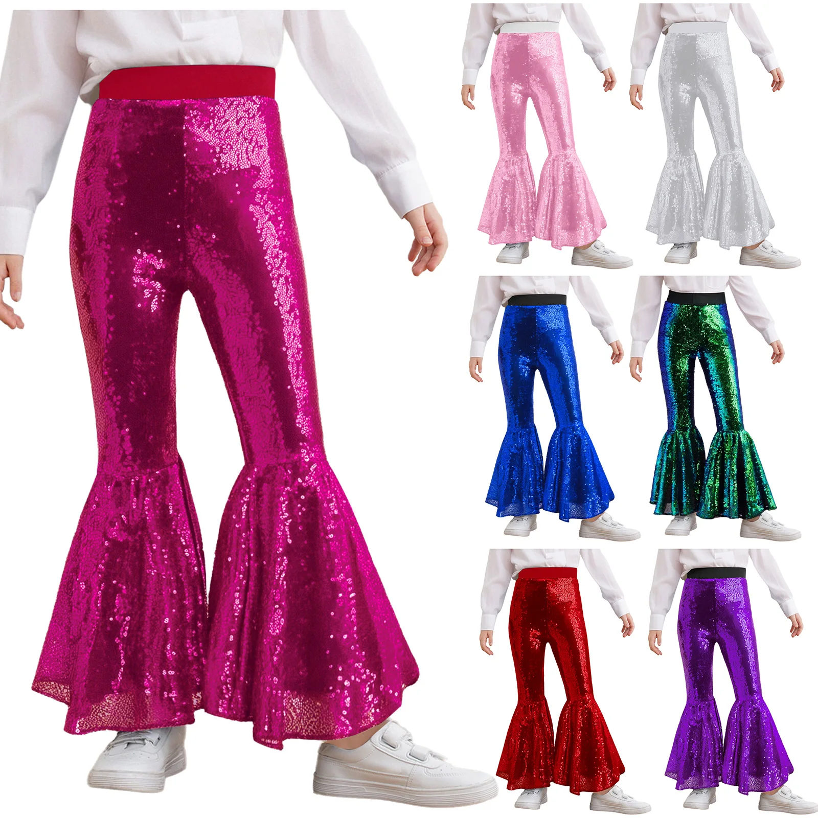 Pantalones acampanados de baile jazz con lentejuelas para adolescentes - imagen 4