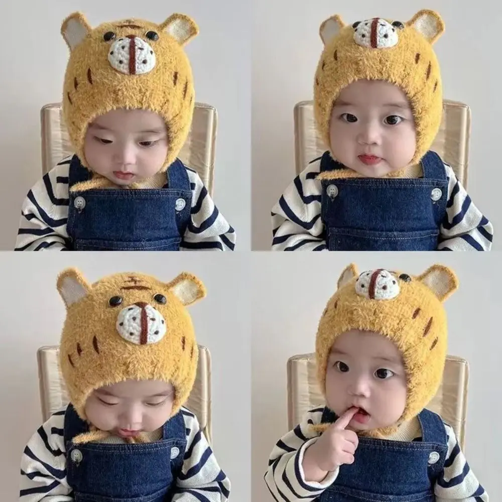 Gorro grueso y cálido de invierno para bebé, gorro con protección para los oídos de estilo coreano, gorro cálido para niños, Material con orejas de dibujos animados - imagen 5