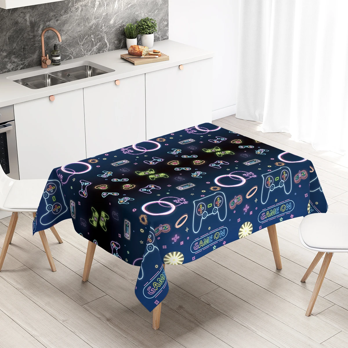 130*220cm negro Videojuego Gamepad mantel suministros de fiesta mantel de fiesta de neón cubiertas de mesa brillantes decoración de fiesta de cumpleaños - imagen 2