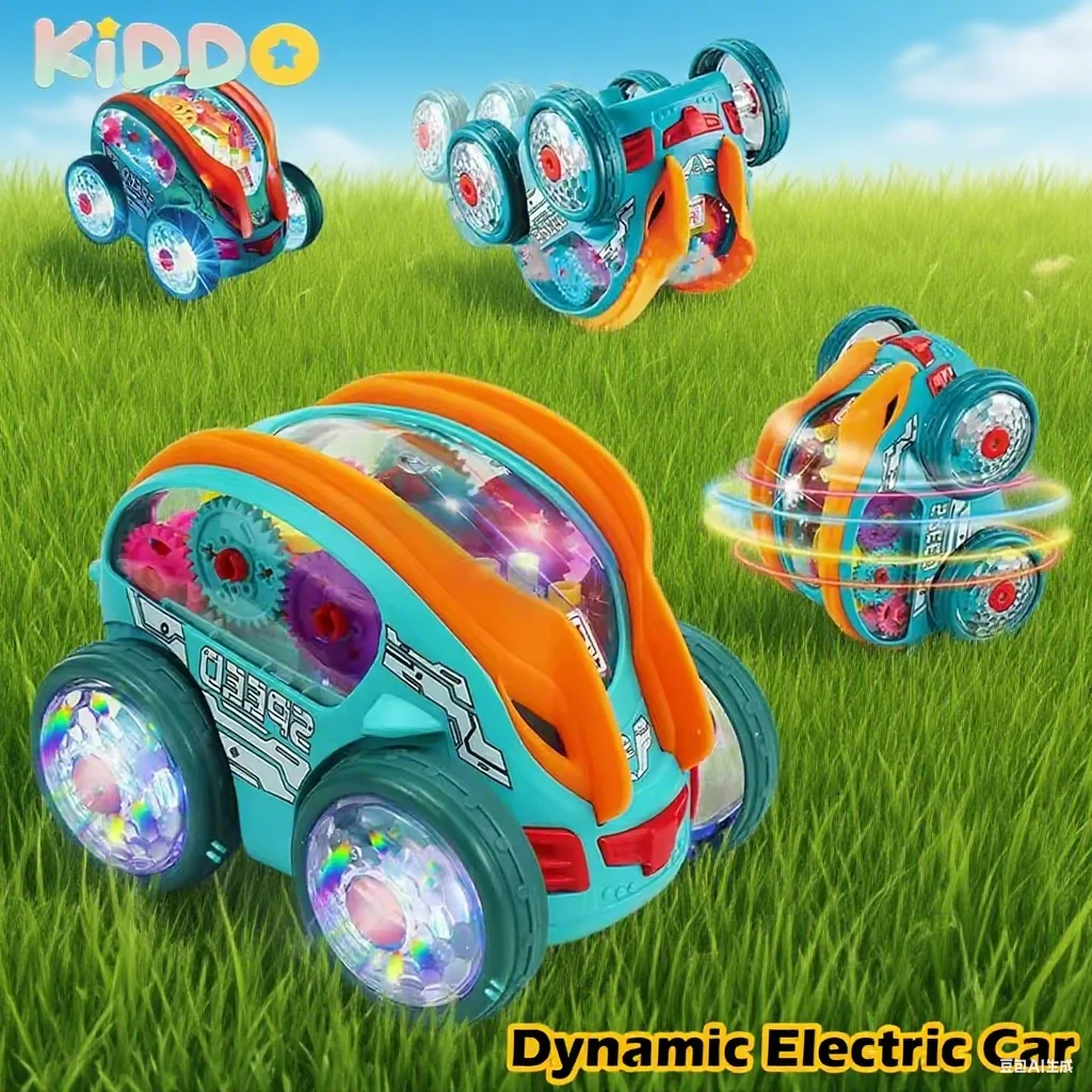Acrobacias de coche eléctrico extraíble, rotación automática de 360 grados, ciclo automático, engranaje de salto, iluminación de rotación, música, camiones para niños pequeños, coche de carreras
