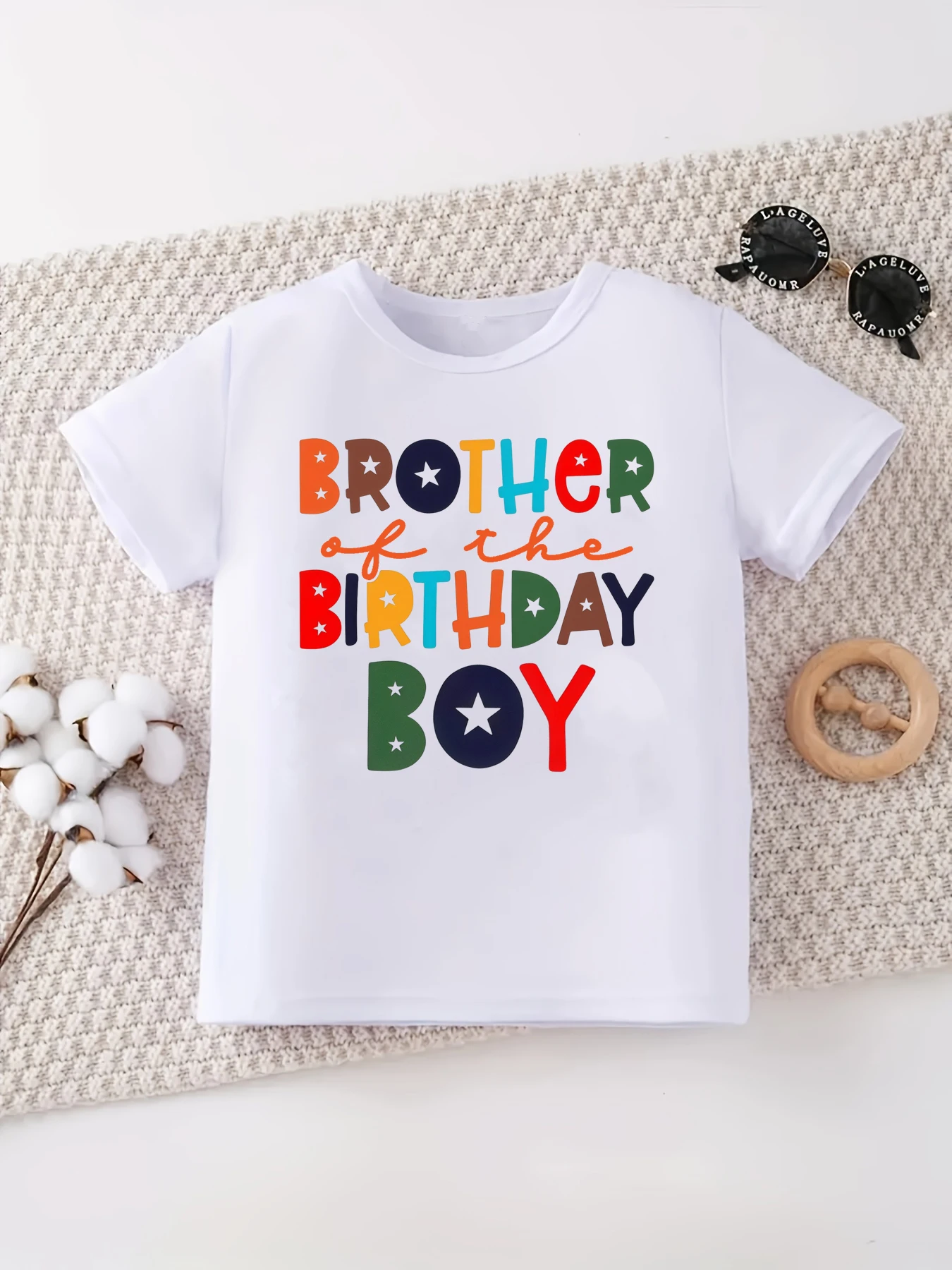 Camiseta blanca con estampado de letras de cumpleaños para niño, camiseta a juego para la familia, hermana/hermano del cumpleaños, ropa Kawaii para niños - imagen 3