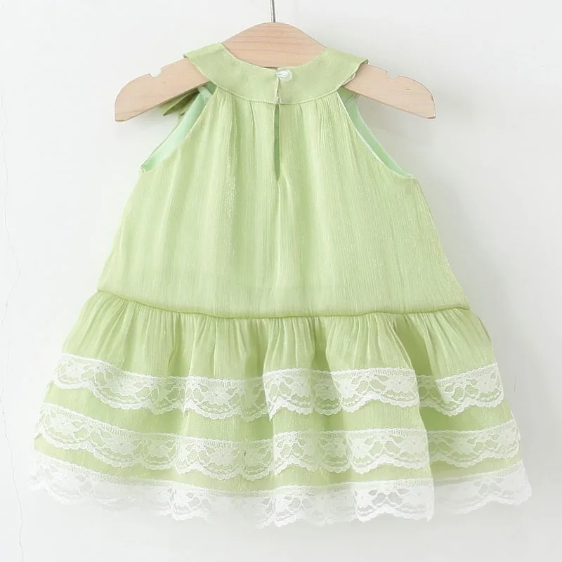 2025 vestidos de lujo de verano para niñas coreano lindo arco sin mangas de encaje de algodón princesa cumpleaños vestido azul Boutique ropa para niños B108 - imagen 4