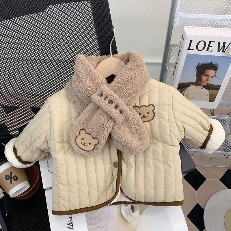 Chaqueta cálida de algodón para bebé informal con cremallera y bufanda - imagen 2
