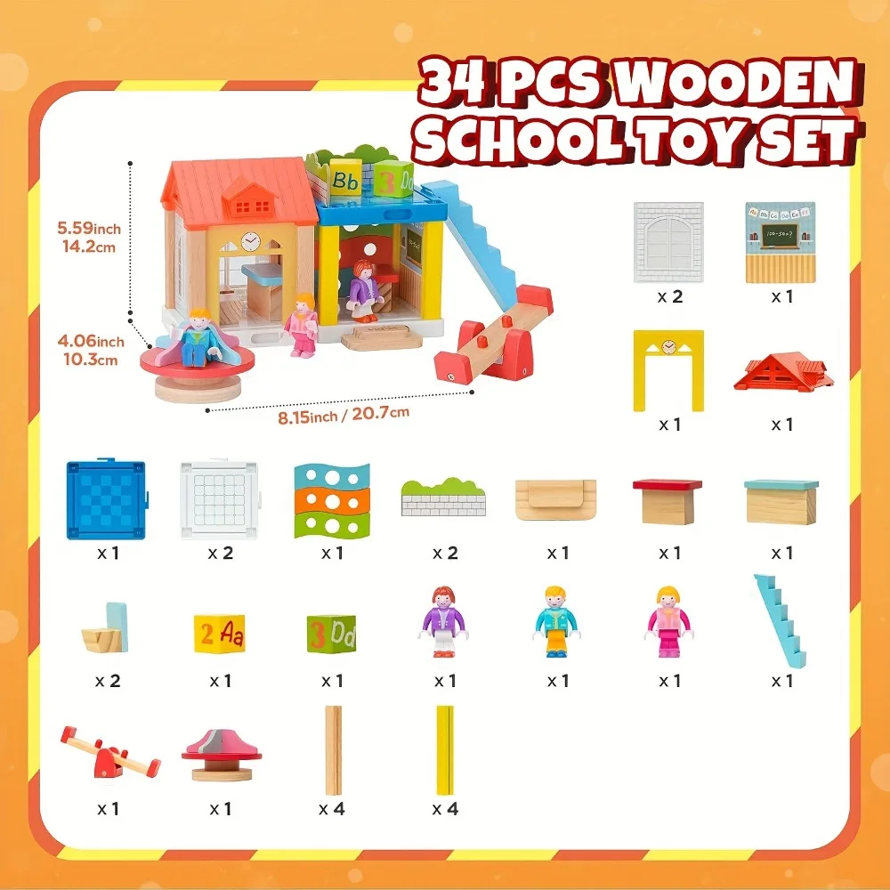 Juego de muebles de casa de muñecas de madera, casa de muñecas en miniatura para exteriores, accesorios escolares con balancín, juguetes para juego de imitación, regalo de cumpleaños - imagen 2