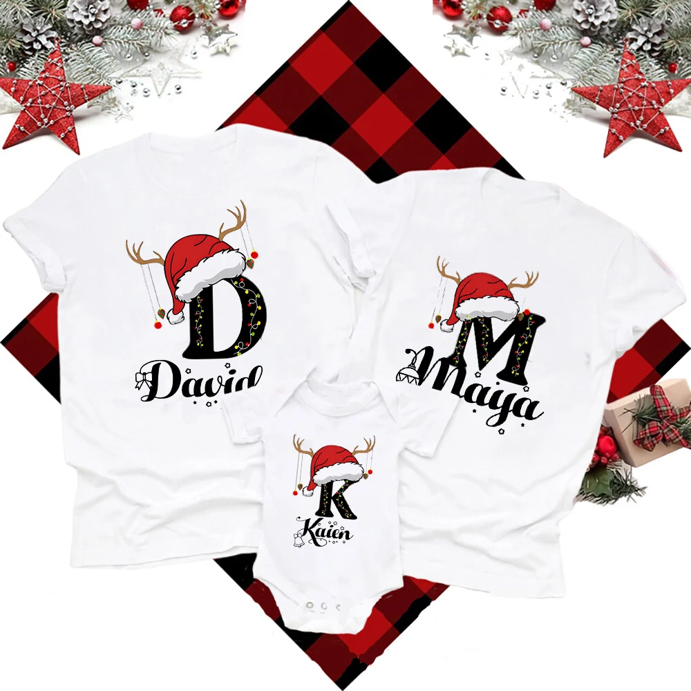Ropa personalizada de Navidad para la familia, ropa a juego con inicial con nombre, camiseta para mamá, papá, hija, hijo, atuendos, camisa, Body para bebé - imagen 5