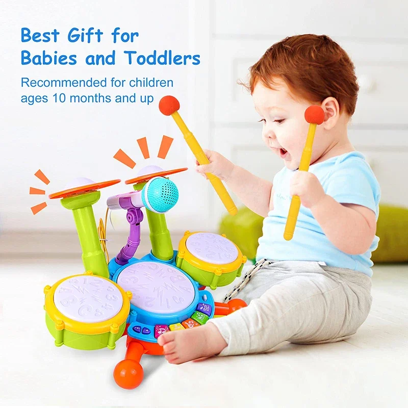 Kit de batería infantil con tambores y luz para aprender ritmo - imagen 4