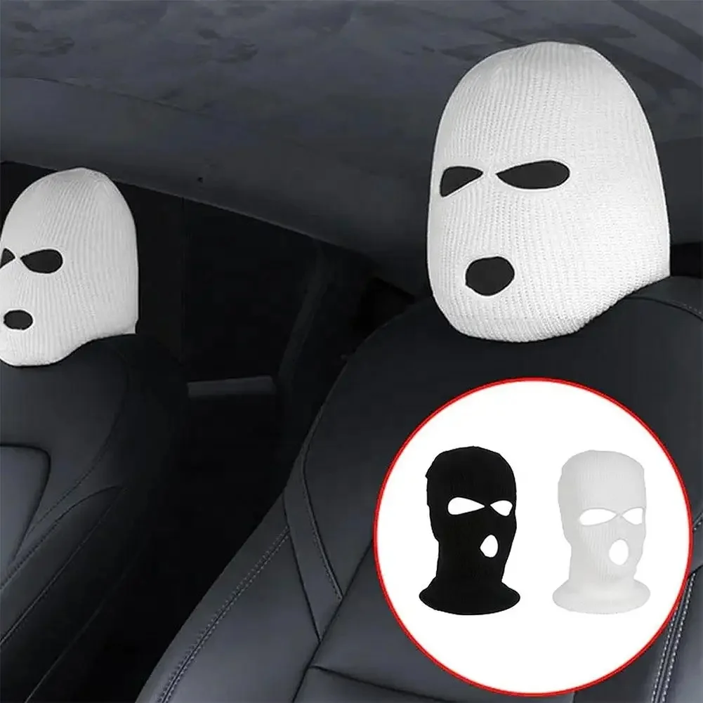 Reposacabezas de asiento de coche de 3 agujeros, cubierta facial completa, máscara de esquí, sombrero, protección antipolvo, asiento de coche, cubierta divertida para reposacabezas de coche, accesorios para coche