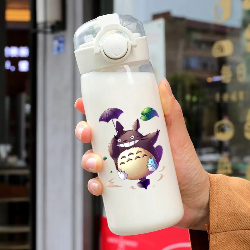 Taza de agua con pajita Totoro, tazas portátiles de plástico de 400ML para escuela y exteriores, botella de agua deportiva de gran capacidad, regalo - imagen 2