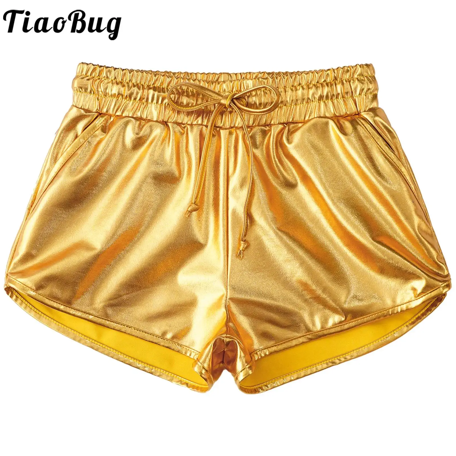 Pantalones cortos jazz metálicos niña – Cintura elástica con cordón - imagen 4