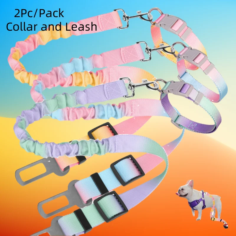 Correa retráctil para perro con Collar, 2 unidades/juego, cinturón de seguridad ajustable para coche, elástico duradero para masticar, seguro para viajes de mascotas