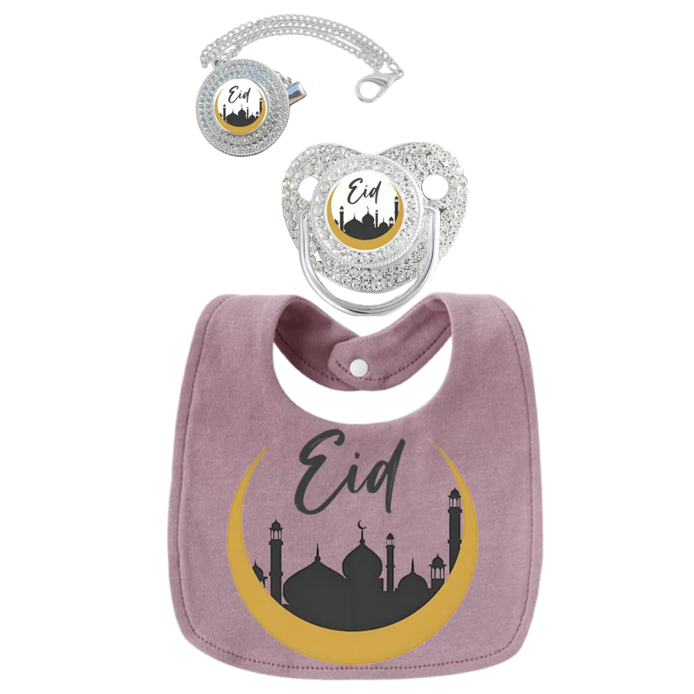 Baberos 100% de algodón puro para bebé, soporte para chupete para masticar y tocar la boca, toalla musulmana babeante, conjunto de regalo de moda para bebé - imagen 5