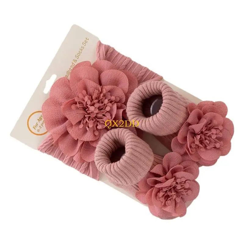 Calcetines tobilleros con diadema de flores, conjunto de regalo, sombreros para bebé, calcetines antideslizantes para el suelo - imagen 2