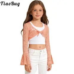 Bolero de ballet encaje floral para niñas – Manga larga acampanado