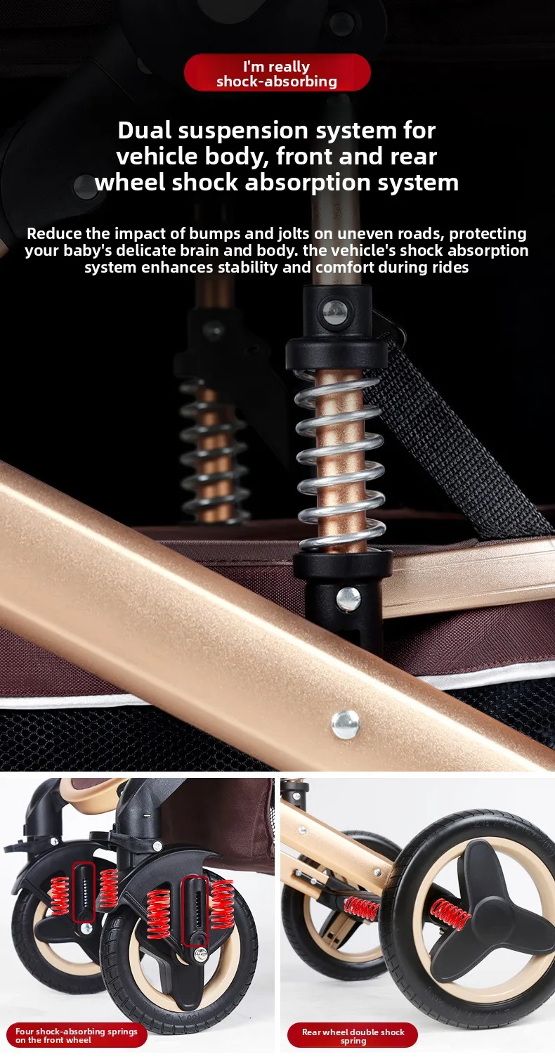 El cochecito con asiento tipo cesta puede sentarse y acostarse Amortiguador plegable de paisaje alto bidireccional ligero - imagen 3