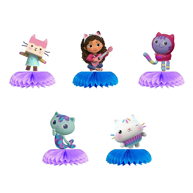 Casa de muñecas de Gabby, adorno de panal de papel, decoración para fiesta de cumpleaños o baby shower, recuerdo para niños, conjunto de decoraciones de mesa para fiesta