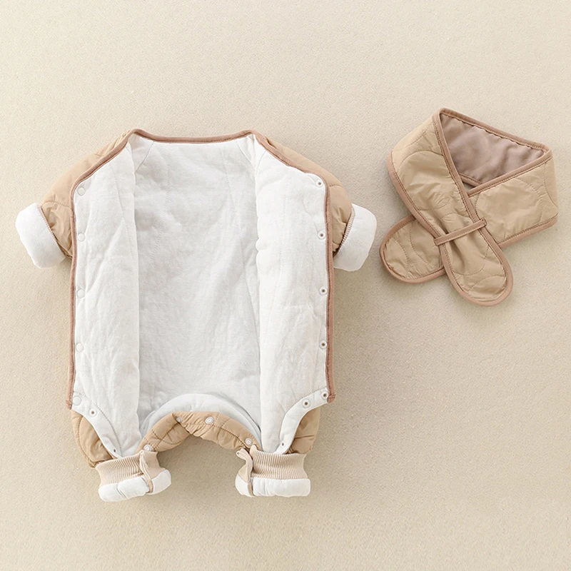 Ropa de bebé de 0 a 2 años, peleles para niños pequeños, forro de piel cálido, monos para niños pequeños, traje para niños pequeños con forro grueso - imagen 4