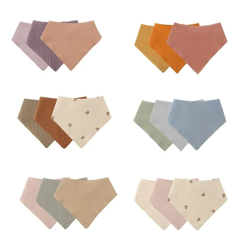 M76c 3 pcs algodón suave para triangular bufanda sólido botón color bib alimentando bebés babe saliva toalla pañero - imagen 2