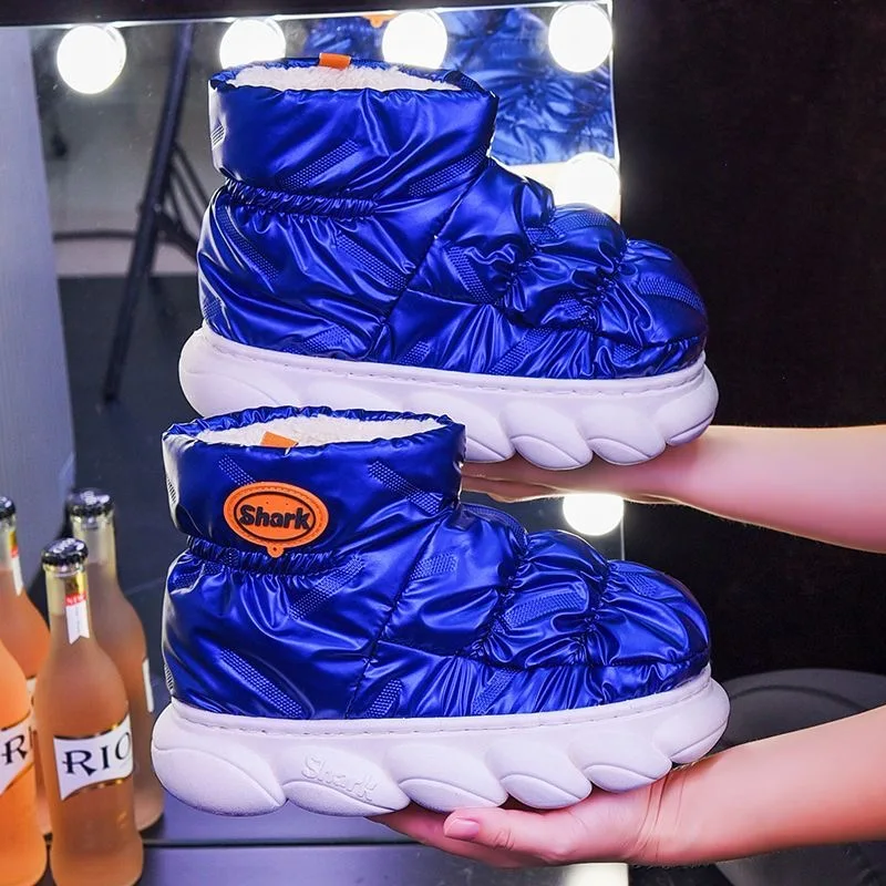 Zapatillas de invierno cálidas, zapatos altos de algodón para mujer, tela impermeable, Vamp, botas de nieve gruesas y suaves de felpa para exteriores para hombre - imagen 5