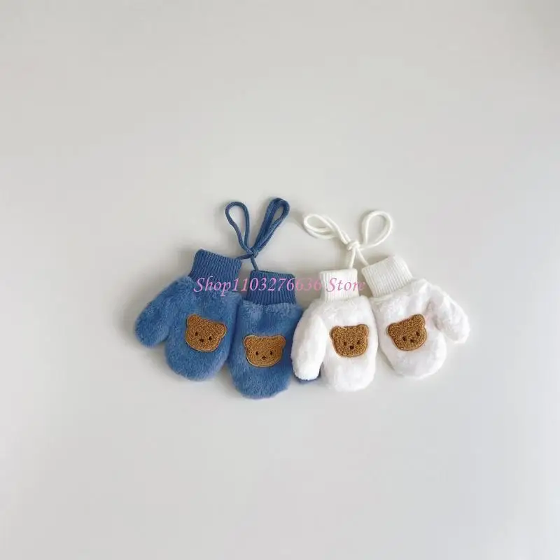 Manoplas gruesas oso dibujos animados R6FD, manoplas para bebé con cuerda para niños, bebés, niñas, niños, niños pequeños, - imagen 2