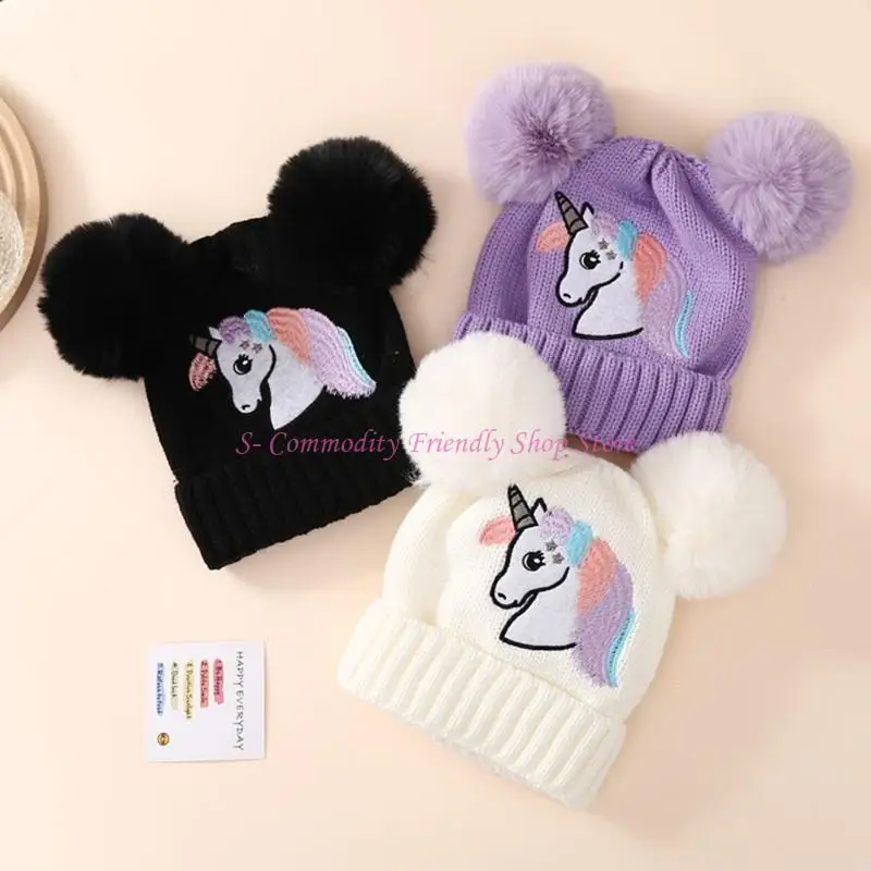 Gorro de punto con pompón y bordado para bebé en invierno - imagen 4