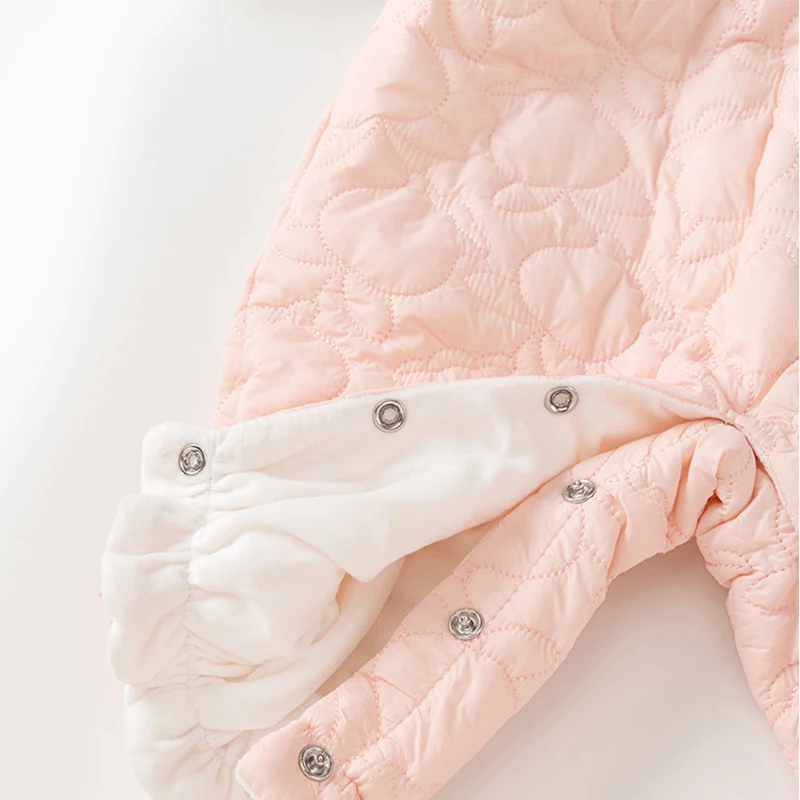 Ropa de invierno de 2 piezas para niñas recién nacidas, monos de algodón gruesos cálidos con flores lindas rosas coreanas y sombrero, ropa de Boutique para bebés, BC598 - imagen 4