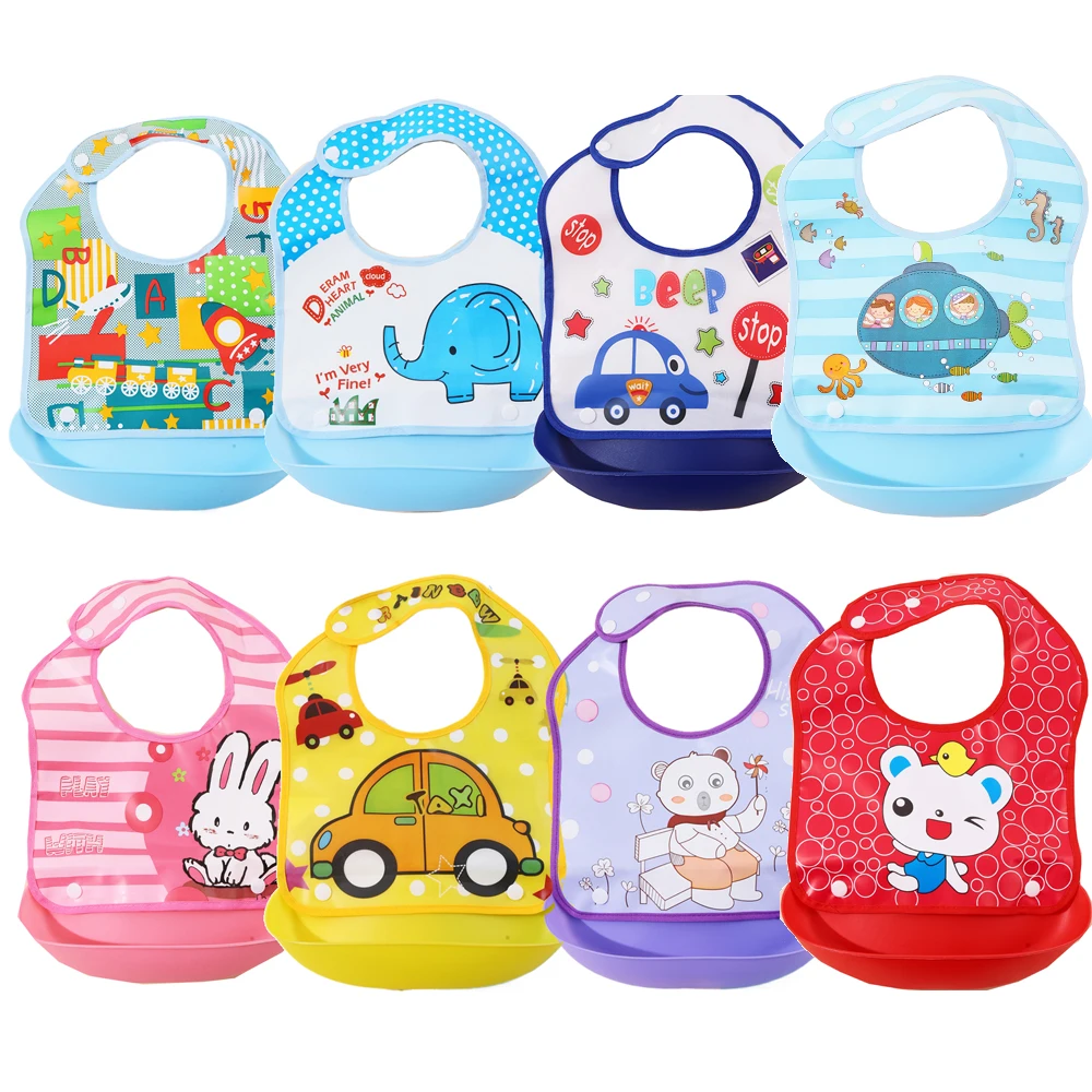 Baberos impermeables de silicona para bebé – estampado dibujos animados