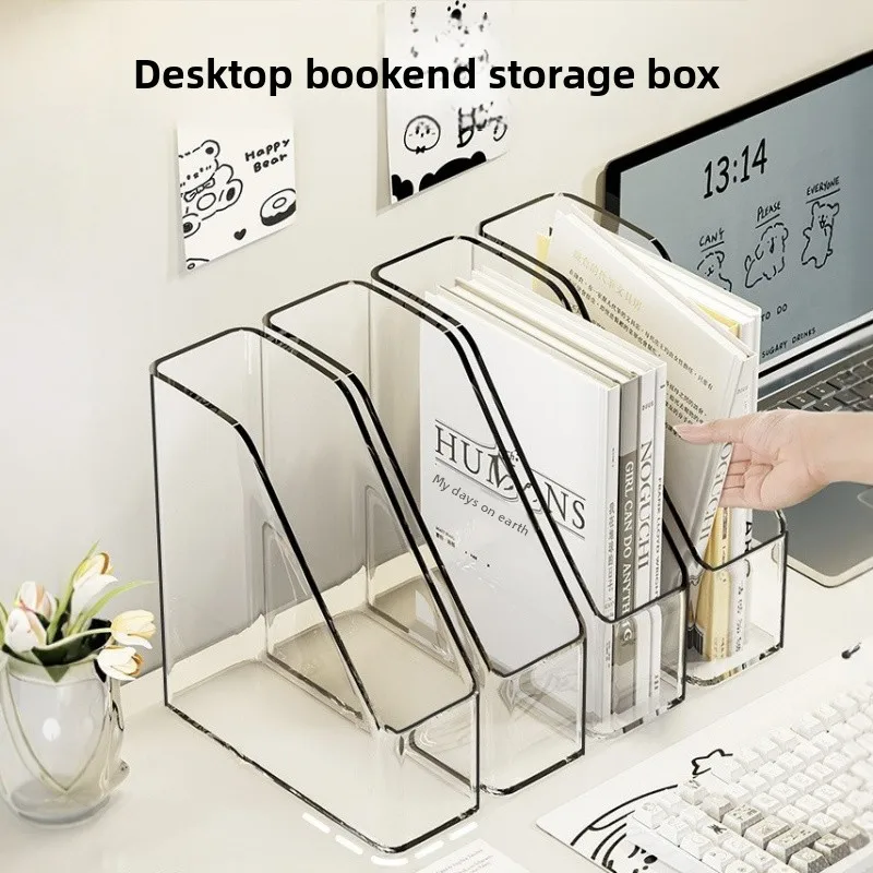 Estante de almacenamiento de archivos de escritorio transparente, soporte para libros, organizador de escritorio, soporte para libros para el hogar y la Oficina, caja de almacenamiento Vertical Simple para estudiantes