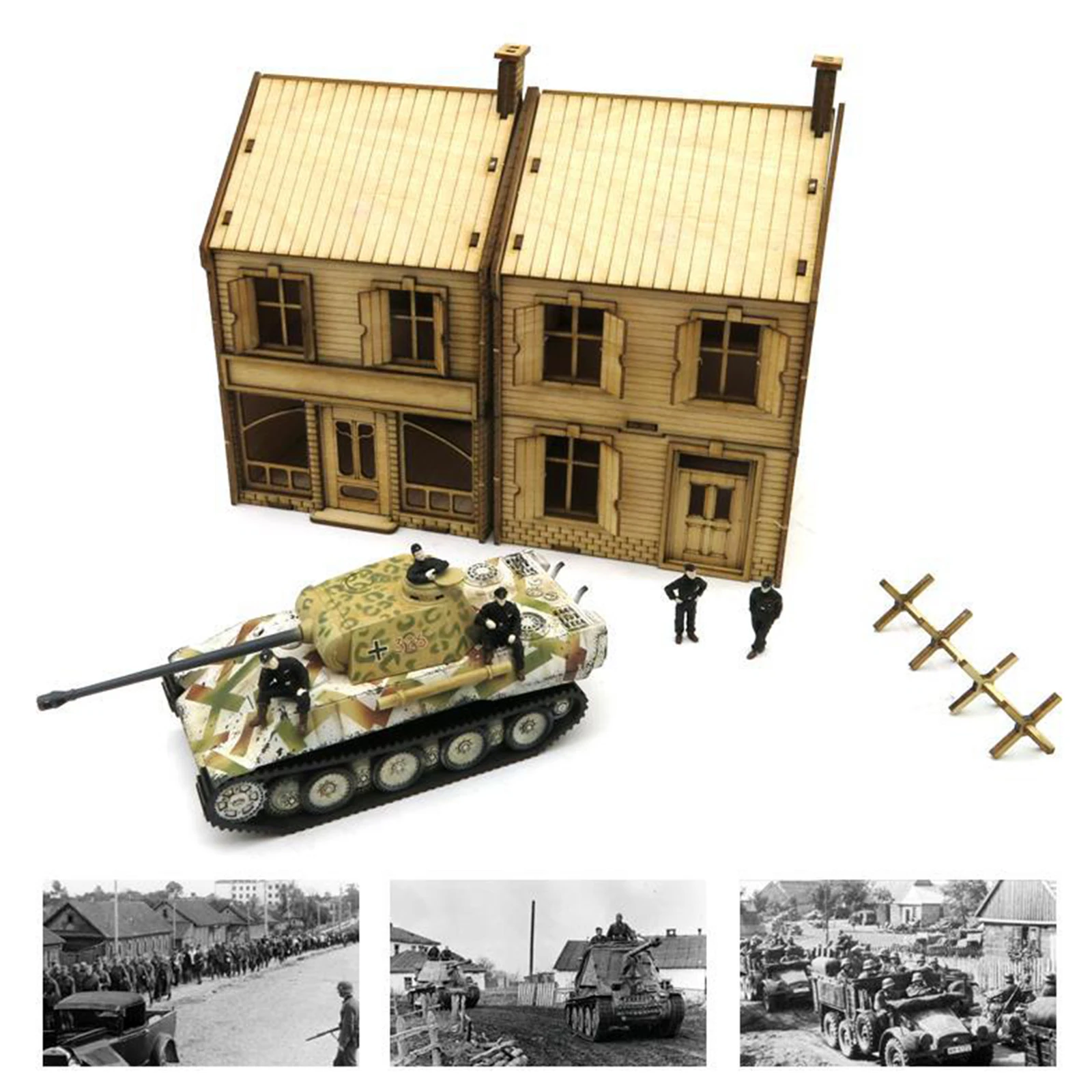 Cabaña de madera 3D de juguete para Hobby, rompecabezas de madera, escena arquitectónica de casa para accesorio, modelo de ferrocarril, decoración de diseño de Micro paisaje, 1/72 - imagen 4