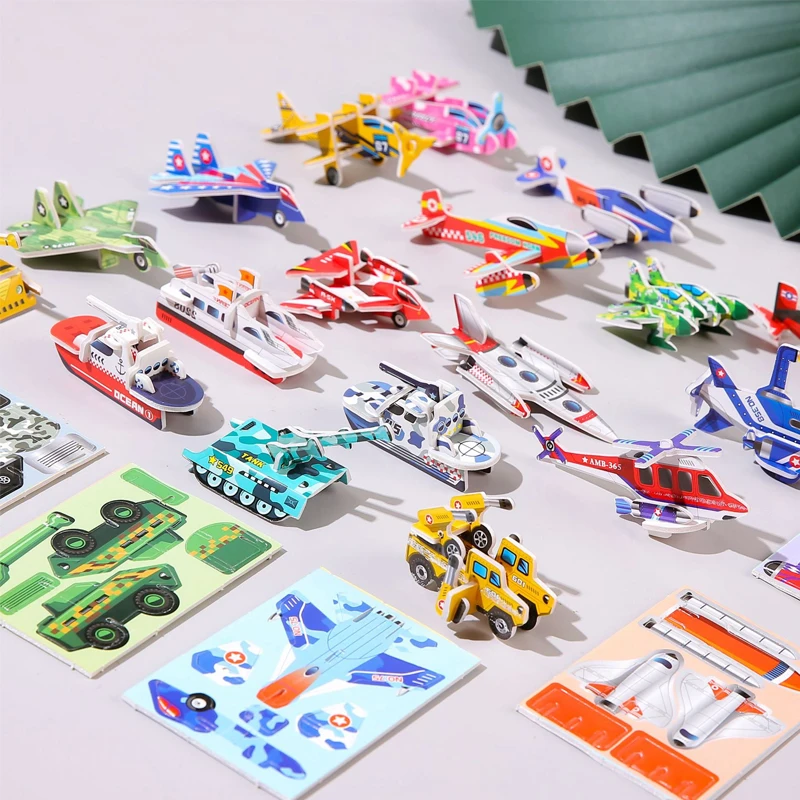 30 Uds DIY dibujos animados Mini aviones tanques insectos modelo Animal rompecabezas creativo para niños juguetes educativos regalo de cumpleaños para niños - imagen 2
