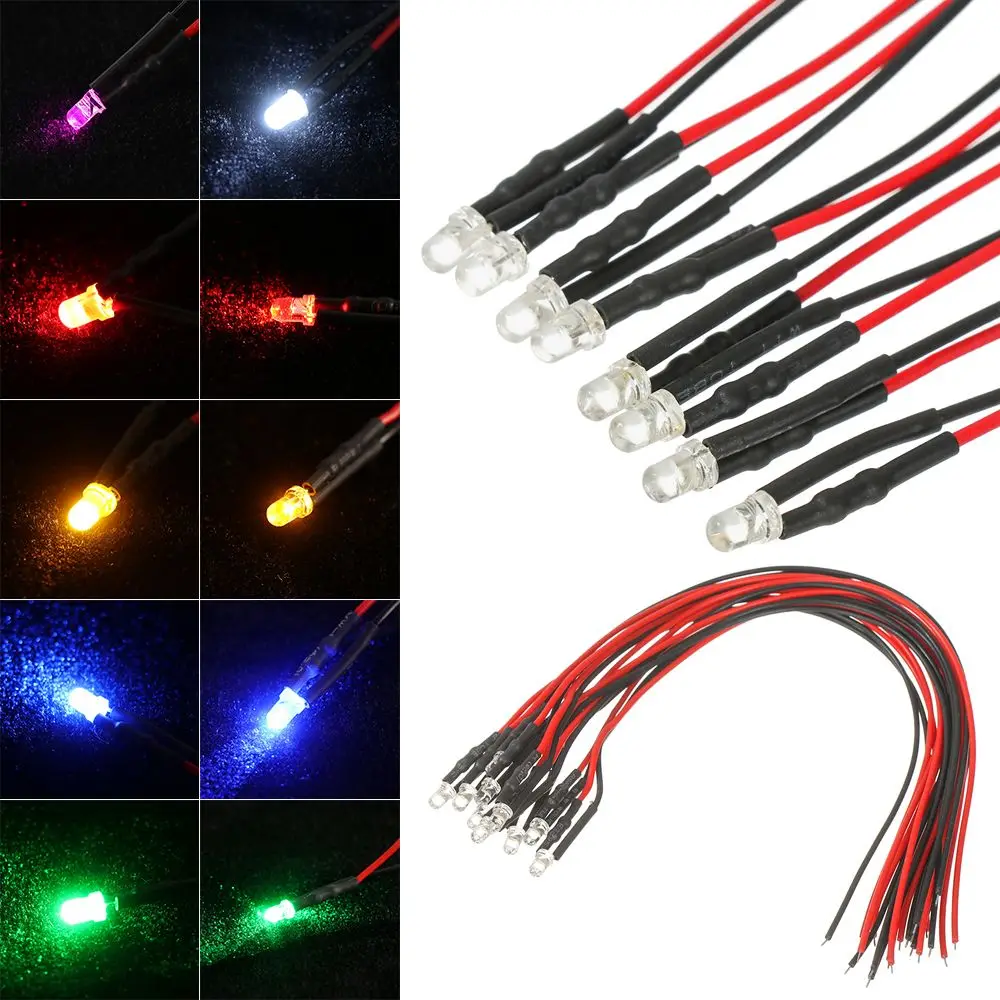 Luz LED para camión de control remoto Tamiya 1/10, 10 piezas, rojo, blanco, amarillo, 3mm, 12V, SCX10, SCANIA G63, 1/14 - imagen 2