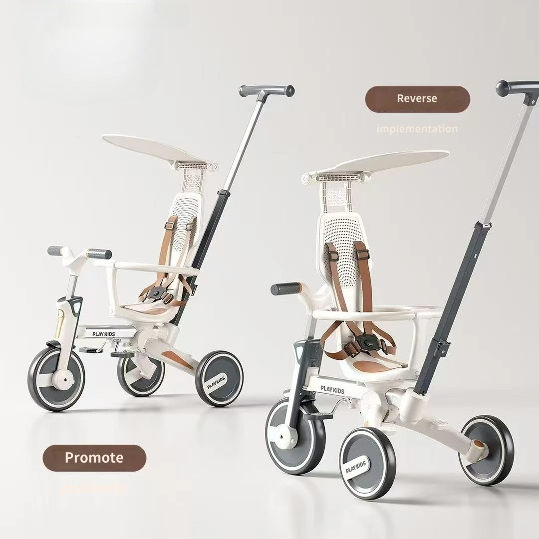 Bicicleta de equilibrio 4 en 1, mini triciclo plegable, triciclo cómodo para bebé con carrito para niños con Pedal - imagen 2