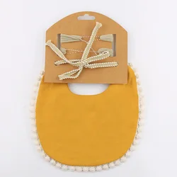 Babero de algodón bambú con diadema para recién nacido