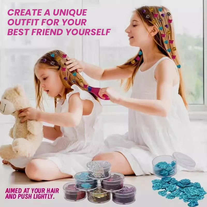 Kit de estampador de gemas para el cabello, joyas ostentosas para el cabello para niñas, juguetes, herramienta de peinado con diamantes brillantes reutilizables, juguete para juego de imitación, regalo - imagen 3
