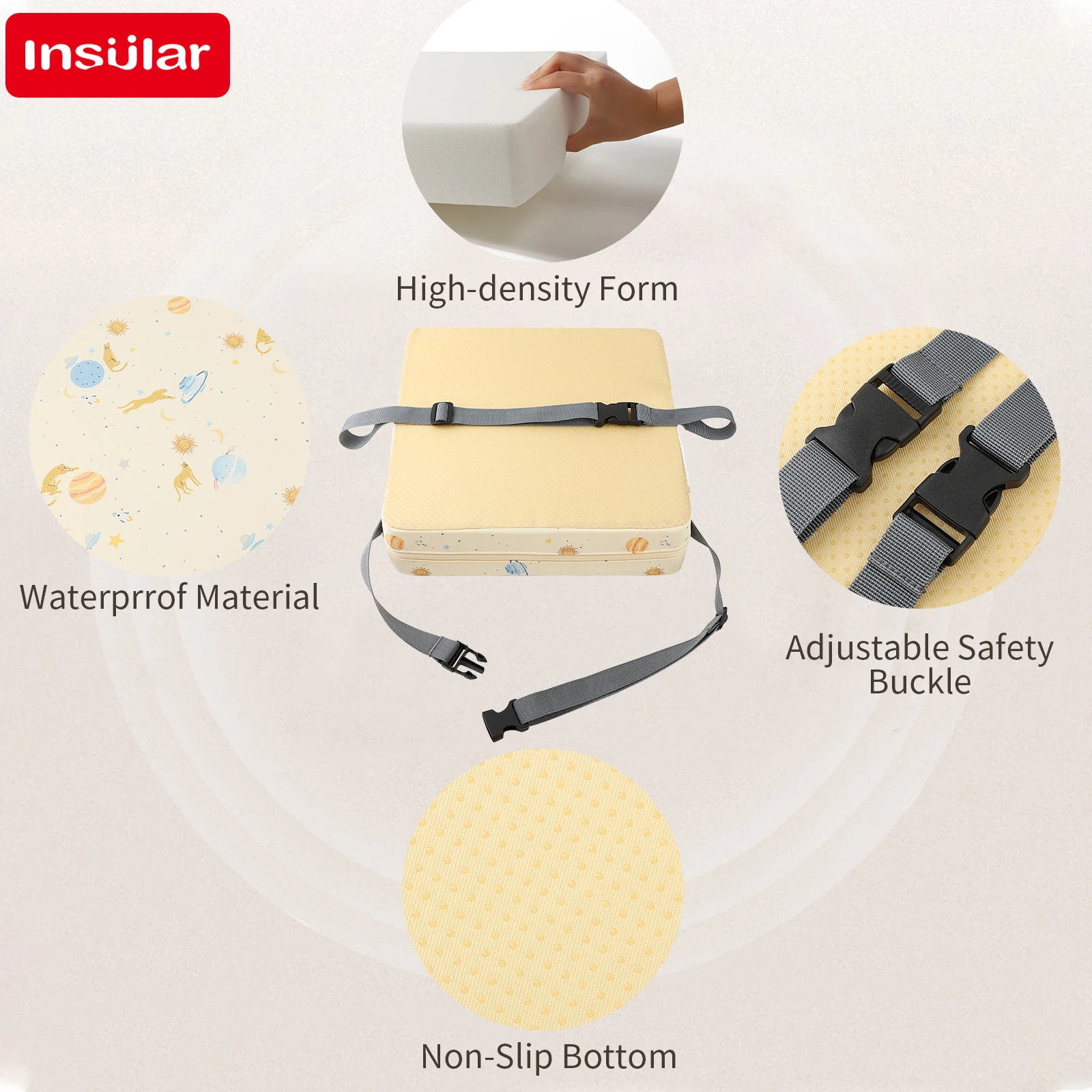 Cojín Impermeable Antideslizante para Silla Alta de Bebé, Cojín Elevador para Silla de Comedor, Diseño de Estrella Extraíble, Cojín Elevador para Silla - imagen 4