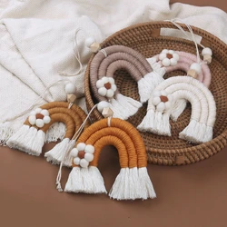 Decoración colgante de pared de arcoíris de macramé hecha a mano, estilo nórdico, tapiz de arco iris de flores tejidas DIY para habitación de bebé, decoración de guardería