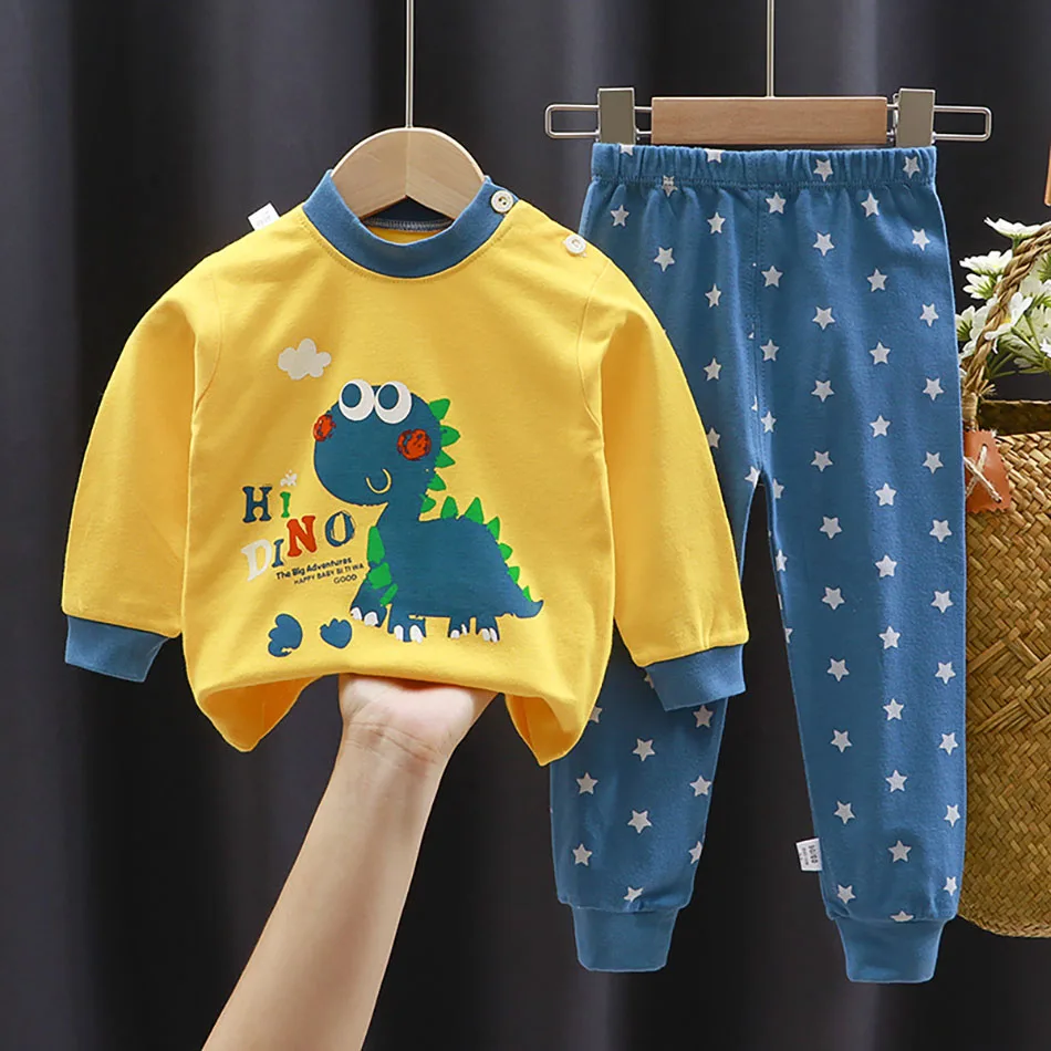 Conjunto de pijama forrado de algodón suave para niños manga larga - imagen 2