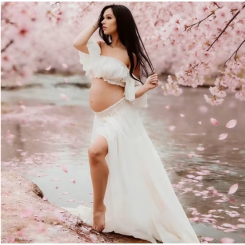 Vestido gasa hombros descubiertos para baby shower y lactancia - imagen 4