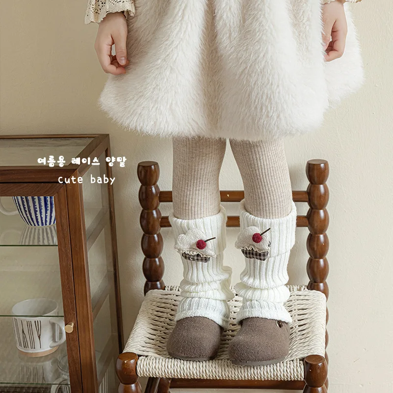 1 par de calentadores de piernas para niñas, calcetines tejidos, mallas de estilo europeo, bonito patrón de dibujos animados, calcetines hasta la rodilla para niños pequeños, calentadores de piernas - imagen 2