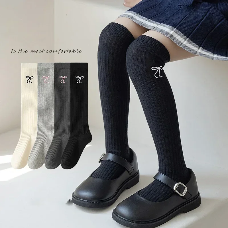 1 par de calcetines de moda coreana para niños y niñas JK Lolita bordado arco hasta la rodilla calcetín escolar primavera otoño - imagen 3
