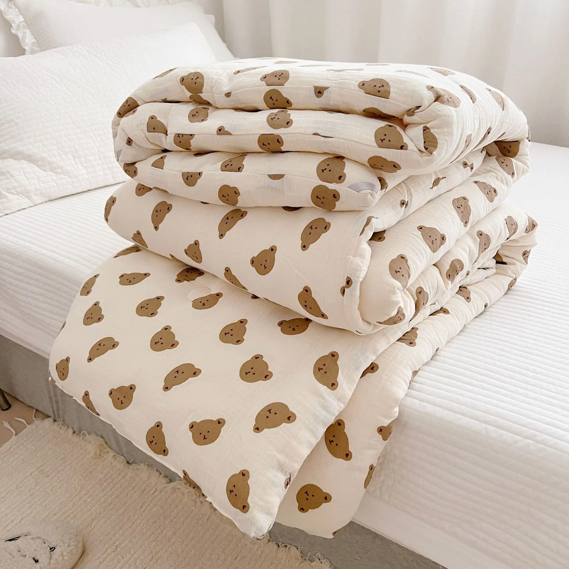 Edredón térmico de muselina de algodón para bebé, edredón suave con estampado de animales de oso león, manta de cuna para recién nacido, invierno - imagen 4