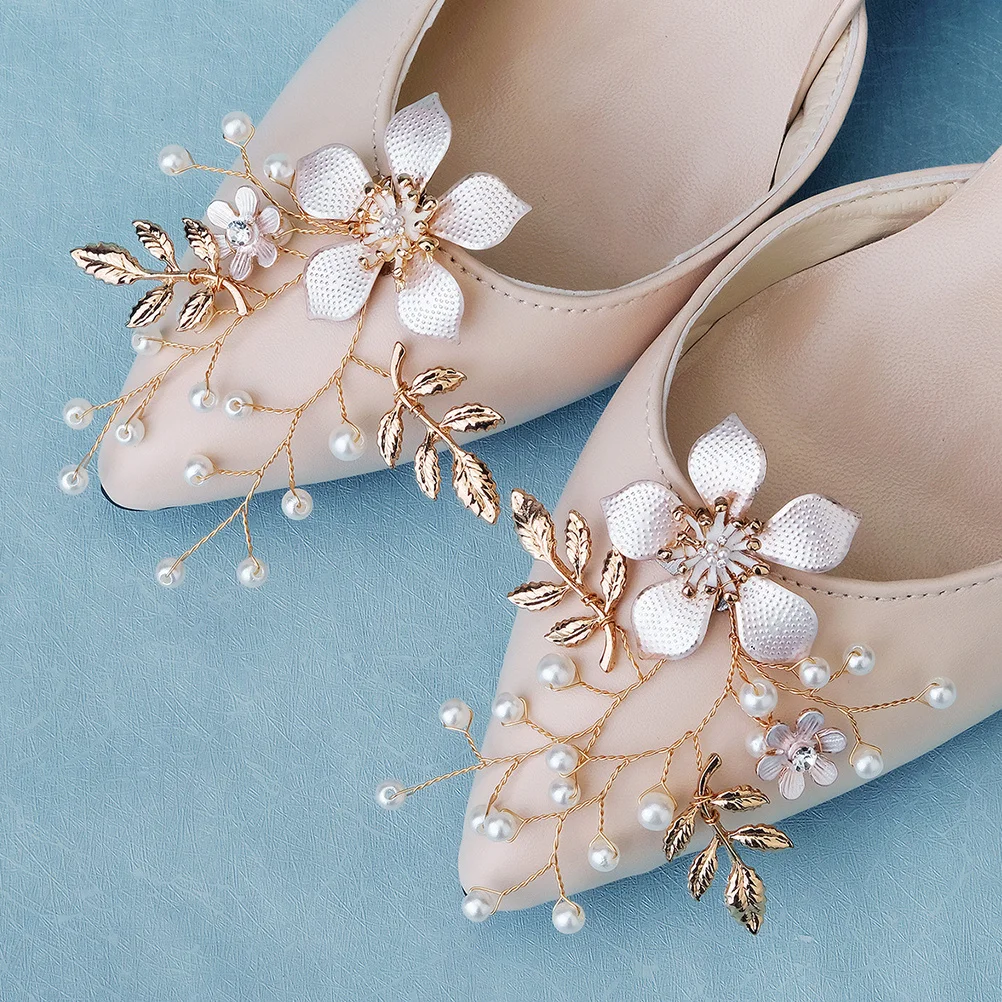 1 par de Clips para zapatos de novia, diseño de flores, perlas artificiales, accesorios para zapatos de novia, zapatos de fiesta de boda, decoración elegante - imagen 4
