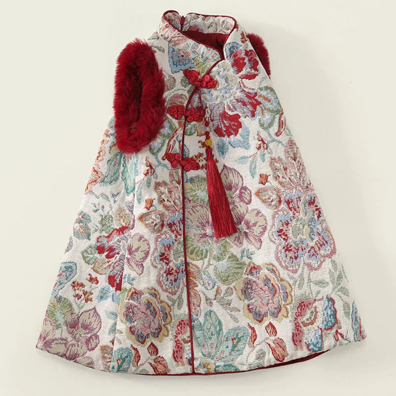 Vestido de invierno bebé con bordado floral estilo cheongsam - imagen 2