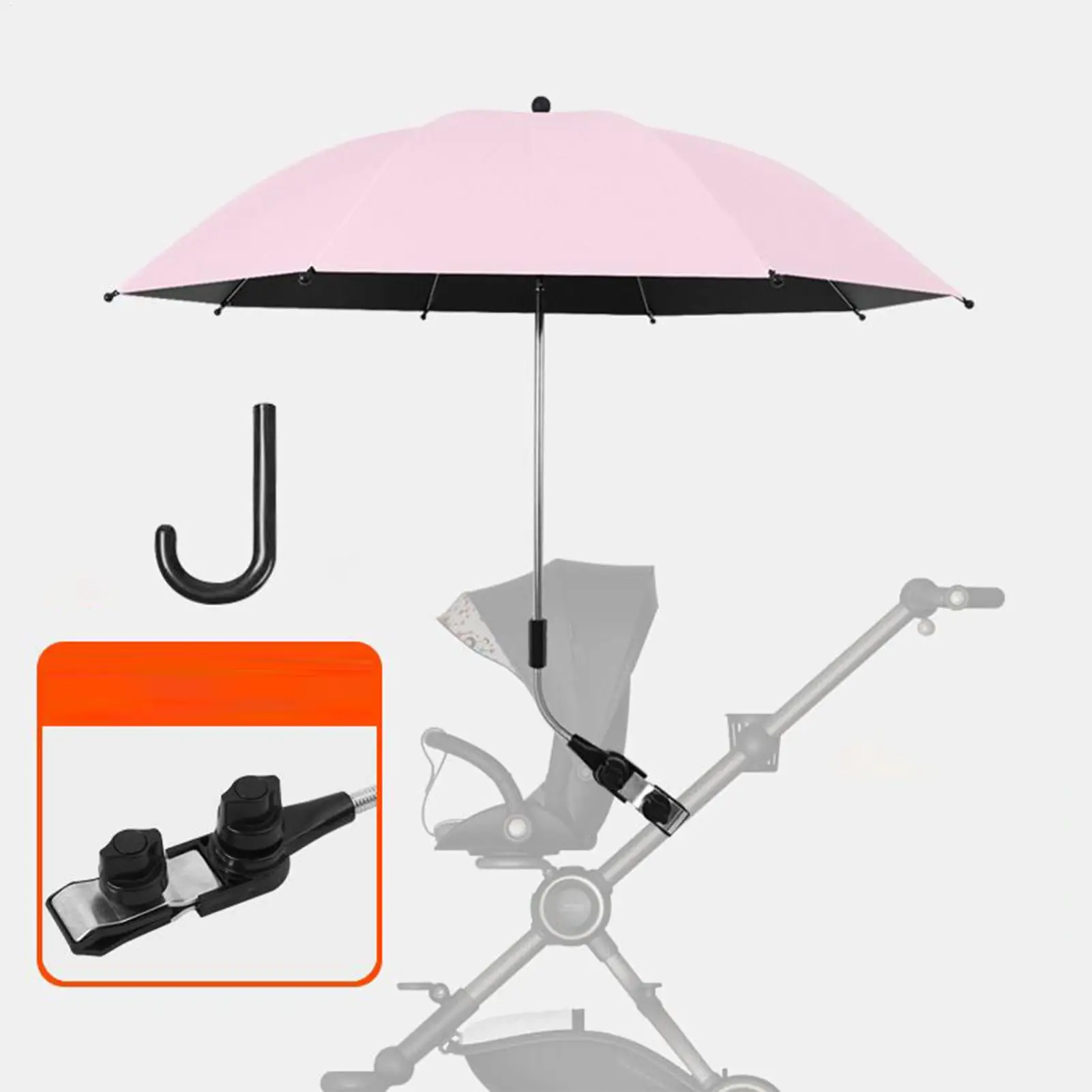 Paraguas para cochecito con Clip, paraguas portátil para cochecito, sombrilla impermeable para triciclo de bebé, cochecito para caminar, a prueba de lluvia - imagen 5