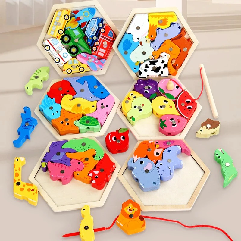 Puzle de madera con juego de pesca – Juguete educativo infantil - imagen 4